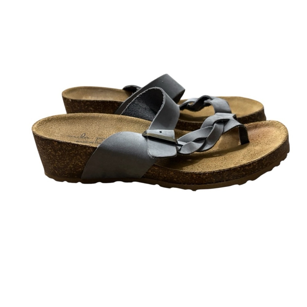 MILA PAOLI Gray Leather Sandals with Buckle Size 6.5 NWT — SUMMER CLOSET STAPLE! - Picture 3 of 6